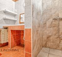 NA PREDAJ 5-IZBOVÝ RODINNÝ DOM NA 15Á POZEMKU,ŠALGOČKA - Kúpeľňa s kachličkami a sprchou v rodinnom dome, s výrazným oranžovým obkladom.