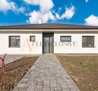NA PREDAJ 4 IZBOVÝ RODINNÝ DOM-NOVOSTAVBA, KRÁĽOV BROD - Rodinný dom so svetlou fasádou, úpravou okolia a dláždeným chodníkom pod belasou oblohou.