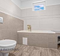 REZERVOVANÉ 3-IZBOVÝ RODINNÝ DOM V OBCI BALOŇ - Kúpeľňa v rodinnom dome s vaňou a toaletou, obklady, podlaha s dreveným dekorom.