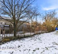 Na predaj 4-izbový rodinný dom, Dolné Saliby - Zasnežená záhrada rodinného domu v Dolných Salibách s plotom a stromami.