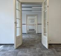 Reprezentatívne priestory na prenájom, Mlynská, Košice - Staré mesto - Otvorené dvere v kanceláriách, vedúce cez viaceré miestnosti s kobercom a bielymi stenami.