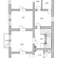 Reprezentatívne priestory na prenájom, Mlynská, Košice - Staré mesto - Pôdorys kancelárií s rôznymi miestnosťami, vrátane sociálneho zariadenia.