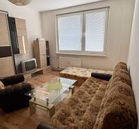 Predaj garsónky – Tlmače, Lipník- ihneď voľná (MK-3) - Garsónka s podlahou s dreveným dekorom, pohovkou a skleneným stolíkom.