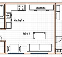 Predaj - štýlový 2i byt  v srdci Starého Mesta - Marianska, BA - Pôdorys 2-izbového bytu s kuchyňou, kúpeľňou a WC.