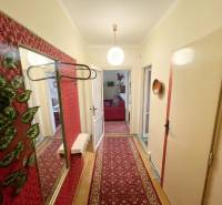 PREŠOV-3 IZBOVÝ BYT,LODŽIA,67m2,SÍDLISKO III.,MATICE SLOVENSKEJ - Chodba v 3-izbovom byte s podlahou s dreveným dekorom a vzorovaným kobercom.