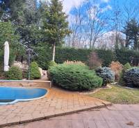 Luxusný rodinný dom s bazénom a dvojgarážou v Komárne - Rodinný dom v Komárne s malým bazénom a udržiavanou záhradou obklopenou stromami.