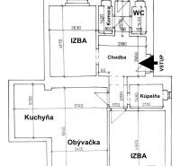 REZERVOVANÉ Na prenájom 3 izbový byt, 73 m2, Bratislava, Zochova - Pôdorys 3-izbového bytu s označením miestností: kuchyňa, obývačka, izby, balkón, kúpeľňa, WC.