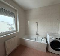 Zariadený 3 izbový byt s balkónom v Kittsee  - Kúpeľňa v 3-izbovom byte s vaňou, práčkou a veľkým oknom.