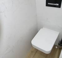 PRENÁJOM –  1 izba (príp. 2 izby) v 3-izb. byte, Gwerkovej ul., BA V - Kúpeľňa s toaletou a podlahou s dreveným dekorom v 3-izbovom byte.