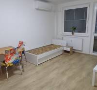 PRENÁJOM –  1 izba (príp. 2 izby) v 3-izb. byte, Gwerkovej ul., BA V - 3-izbový byt s podlahou s dreveným dekorom, stolom, stoličkami a posteľou.