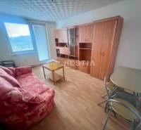 TOP 3 izbový byt v Moravskom Lieskovom s garážou a predzáhradkou - Obývačka v 3-izbovom byte so sedačkou, stolíkom a skriňou, svetlá podlaha.