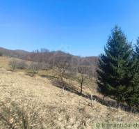 Krásny slnečný pozemok v Novej Bani - Kopcovitá krajina v Záhradách pri Novej Bani s trávnatými plochami a stromami.