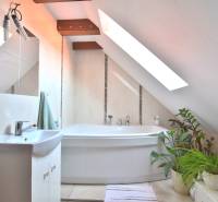 LIMBACH, 176 m2 –  kompletne zrekonštruovaný 5-i rodinný dom - Kúpeľňa v podkroví s vaňou a zeleňou v rodinnom dome na ulici Limbach.