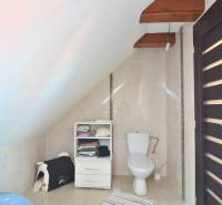 LIMBACH, 176 m2 –  kompletne zrekonštruovaný 5-i rodinný dom - Kúpeľňa s toaletou na ulici Limbach, drevené trámy, skrinka a doplnky v rodinnom dome.