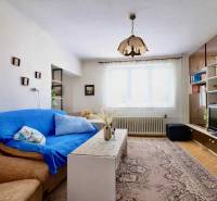 RD v jednej z najžiadanejších lokalít Michaloviec – pod Hrádkom - Obývacia izba v rodinnom dome s kobercovým vzorom a nábytkovou stenou.