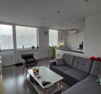 3 IZBOVÝ BYT, HUMENSKÁ, KOŠICE-ZÁPAD - Obývačka 3-izbového bytu s pohovkou, konferenčným stolíkom a podlahou s dreveným dekorom.