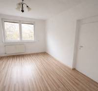 Rezervovaný/ Na predaj 2-izb. byt s loggiou, Senica, Paláriková ul. - Izba s oknom, bielymi stenami a podlahou s dreveným dekorom v 2-izbovom byte.