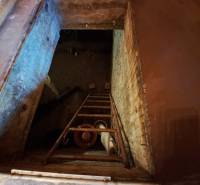Predáme záhradu so zrubovou chatou, Nitra - Dolné Krškany - Pohľad na pivničný otvor so schodíkmi v interiéri na Záhradách.
