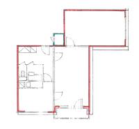 Veľký 2-izbový byt, Martin - Sever - REZERVOVANÉ - Pôdorys 2-izbového bytu s rozmiestnením miestností a vchodov.