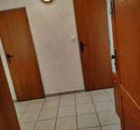 2 izbový byt na Severe - Vstupná chodba v 2-izbovom byte s dlažbou a drevenými dverami.