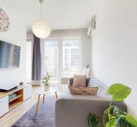 BA/PETRŽALKA-Prenájom 1i bytu s klimatizáciou a balkónom - Slnečnice - Obývacia izba v 1-izbovom byte s televízorom, sedačkou a balkónom.