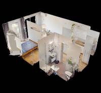 BA/PETRŽALKA-Prenájom 1i bytu s klimatizáciou a balkónom - Slnečnice - 3D rozloženie 1-izbového bytu s kuchyňou a kúpeľňou, zobrazenie perspektívy miestností.