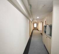 PRENÁJOM kancelárie 27 m2 - Technopol, Kutlíkova ul. - Kancelárie s úzkou chodbou a kobercom, svetlé steny a svetlá Kutlíkovej ulice v Bratislave.