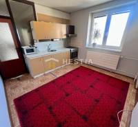 NOVINKA 3 izbový byt v Brezovej pod Bradlom s krásnym výhľadom - Kuchyňa v 3-izbovom byte s podlahou s dreveným dekorom a červeným kobercom.