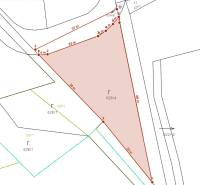 NA PREDAJ STAVEBNÝ POZEMOK  V DOSAHU MHD PREŠOV - HANISKA - Mapa pozemku pre bývanie v obci Haniska, zakreslené rozmery a hranice parcely.