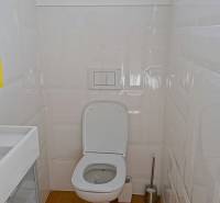 Rodinný dom s veľkou záhradou - Ružinov  - Kúpeľňa v rodinnom dome s podlahou s dreveným dekorom a bielymi stenami.