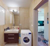 2 byty v 1 už s nájomníkmi | okamžitý príjem 1600 €/mes | 4.87% - Kúpeľňa so sprchovacím kútom, umývadlom, práčkou a vstupom do kuchyne v 3-izbovom byte.