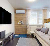 2 byty v 1 už s nájomníkmi | okamžitý príjem 1770€/mes | 4.08% - Obývacia izba v päťizbovom byte s pohovkou, televízorom a podlahou s dreveným dekorom.