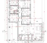 Laprovensalia.sk | Moderný 4-izbový bungalov | Chorvátsky Grob - Pôdorys rodinného domu s izbou, kuchyňou, jedálňou a sanitárnymi zariadeniami.
