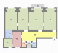 5iz byt s vysokými stropmi a výťahom pri EUROVEA | 136 m² - Pôdorys 5-izbového bytu s balkónom, kúpeľňou, kuchyňou, komorou a chodbou.