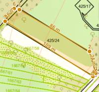 Pozemok v katastrálnom území obce Kľak, o rozlohe 2002 m2 - Mapa rekreačných pozemkov pri Kľaku s označenými rozmermi parcely.