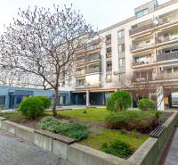 Luxusný 2-izbový byt + 2 balkóny, 73 m², garážové státie, Ružinov - Bytový dom na Hrachovej v Bratislave - Ružinove obklopený zeleňou so stromom a kríkmi.