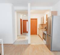 Luxusný 2-izbový byt + 2 balkóny, 73 m², garážové státie, Ružinov - Kuchyňa s jedálenským stolom v 2-izbovom byte, podlaha s dreveným dekorom.