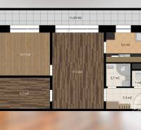 NEZARIADENÝ 2,5-izb.byt, 11m2 LODŽIA, BA IV., Červeňákova - Pôdorys 3-izbového bytu s podlahou s dreveným dekorom a rozlohou miestností v m².