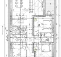 Na predaj 4-izb. rodinné domy, Nesvady - Pôdorys rodinného domu v Nesvadoch so štyrmi izbami a priestrannou obývacou kuchyňou.