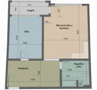 REZERVOVANÉ-PREDAJ 2 izbový byt s garážou v skvelej lokalite v Ružinov - Pôdorys 2-izbového bytu s loggiou, predsieňou, obývacou izbou, kúpeľňou a spálňou.