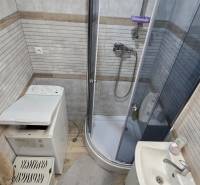 Moderný 2-izbový byt po rekonštrukcii v srdci Zlatého potoka - Zvolen - Kúpeľňa so sprchovým kútom a umývadlom v 2-izbovom byte, podlaha s dreveným dekorom.