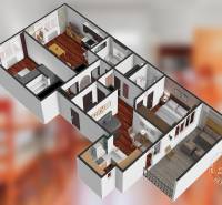  VÝNIMOČNÝ 4-izbový byt rozdelený na DVA SAMOSTATNÉ BYTY - Pôdorys 4-izbového bytu s podlahou s dreveným dekorom.