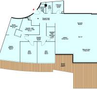 Exkluzívny byt pod Slavínom s terasou a výhľadom na Bratislavu - Pôdorys 4-izbového bytu s terasou a vstupnou halou, podlaha s dreveným dekorom.