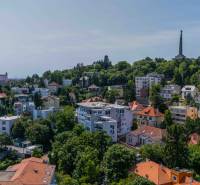 Exkluzívny byt pod Slavínom s terasou a výhľadom na Bratislavu - Panoráma Bratislavy zo Starého Mesta, ulica Boženy Němcovej, obklopená zeleňou a budovami.