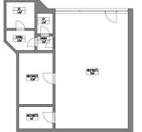 NA PREDAJ OBCH.PRIESTOR, BRATISLAVA–VRAKUŇA (PENTAGON) - Pôdorys obchodných priestorov s miestnosťami, chodbami a WC.