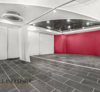 NA PREDAJ OBCH.PRIESTOR, BRATISLAVA–VRAKUŇA (PENTAGON) - Čierno-biely interiér obchodného priestoru s červenými stenami a dlažbou.