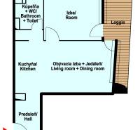 RIVERS | Butikovo zariadený ateliér na 32. poschodí Eurovea Tower - Pôdorys 2-izbového bytu s kúpeľňou, kuchyňou a loggiou.