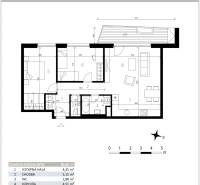 ︱ PREDAJ Nadštandardný 3-izb. byt v projekte Gansberg Koliba - Pôdorys trojizbového bytu zahŕňa kuchyňu, kúpeľňu a balkón s rozlohou 11,93 m².