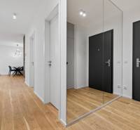 ︱ PREDAJ Nadštandardný 3-izb. byt v projekte Gansberg Koliba - Chodba s podlahou s dreveným dekorom a zrkadlom v 3-izbovom byte.