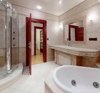 Veľkometrážny byt na Slavíne s výhľadom na mesto - Elegantná kúpeľňa so sprchou a vaňou, nachádzajúca sa v 5+ izbovom byte.